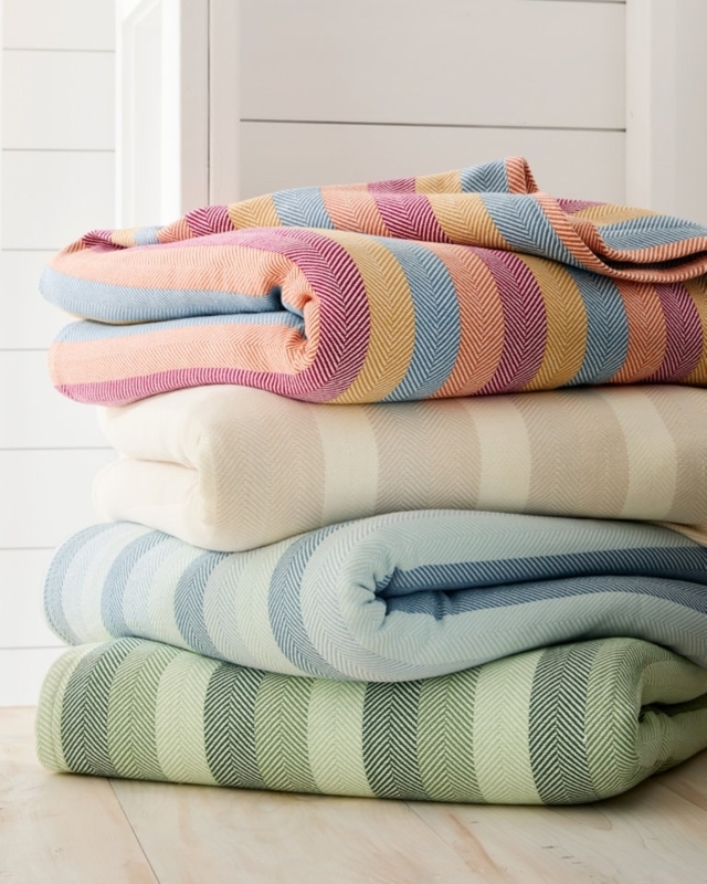 Woven Throw Blanket Ribbed Texture Cream Grey Stripes, Striped Woven Throw