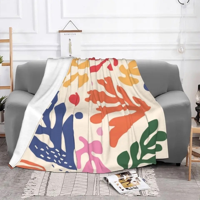 Woven Throw Blanket Tasselled Fringe Chunky Abstract Floral Throw