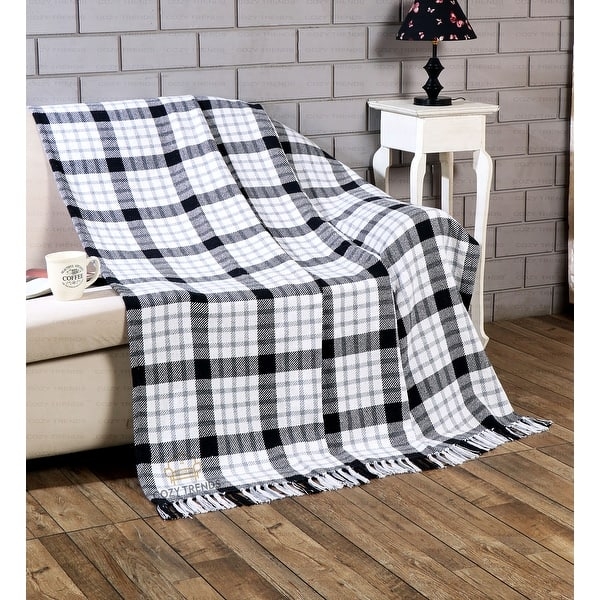 Woven Windowpane Plaid Throw Blanket, Black