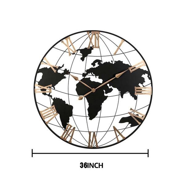 YESSKY DOWELL ENTER LLC 36 in. Large Metal Round Wall Clock,Modern World  Map Wall Clock with Vintage Gold Roman Numeral for Living Room,Entryway  W1445P249306JY - The Home Depot