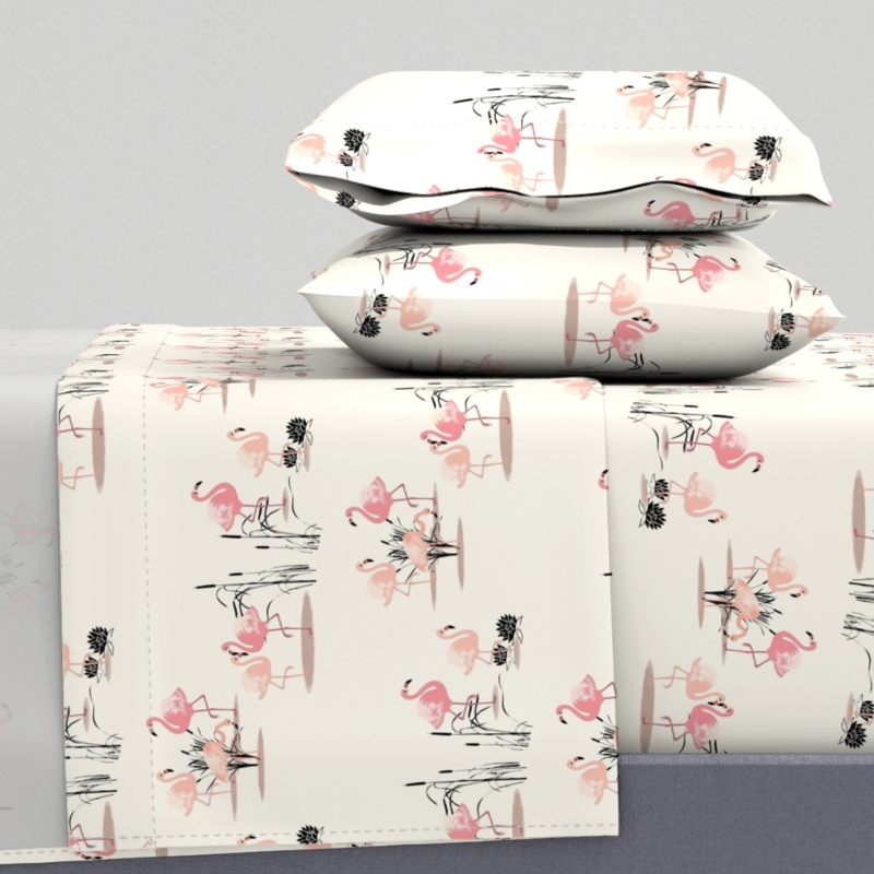 100% Cotton Sheets, Cal. King 4pc Set - Vintage Flamingo Glam Flamingos 1950s Retro Custom Bedding by Spoonflower