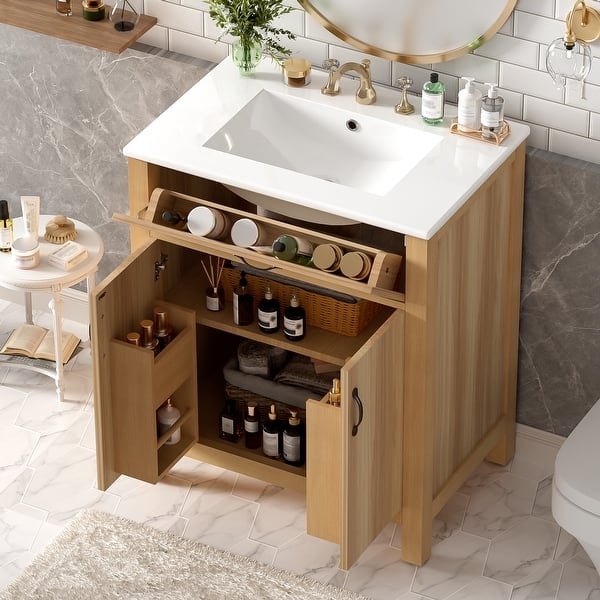 30" Wood Bathroom Vanity with Solid Wood Frame, 2 Soft Close Doors,1 Flip  Drawer, Adjustable Shelf, Modern Storage Cabinet - Bed Bath & Beyond -  43569616