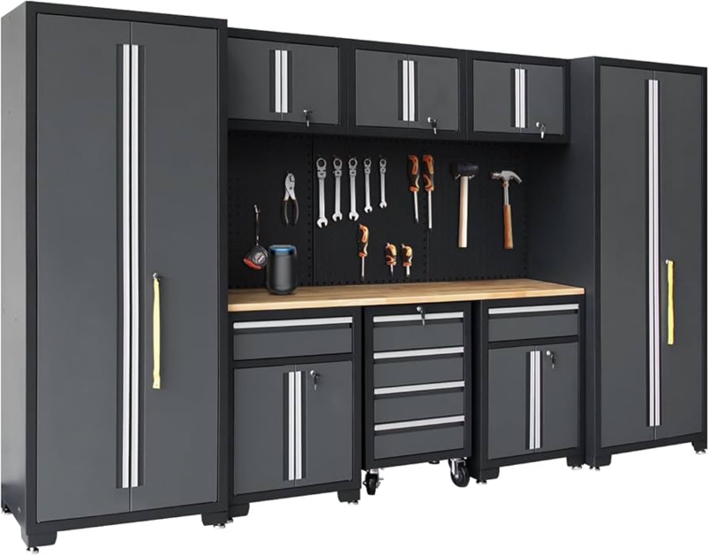 9-Piece Garage Storage Cabinet System with Wood Topped Workbench