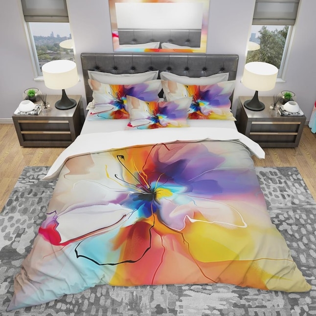 Abstract Floral Print Duvet Cover Set, Vibrant Bedroom Center Piece Ideas