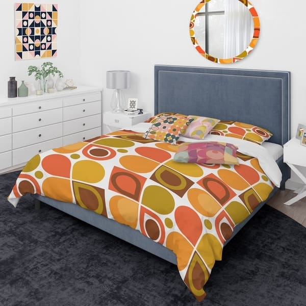 Abstract Geometric Duvet Cover Set Retro Teal Orange Graphic Print