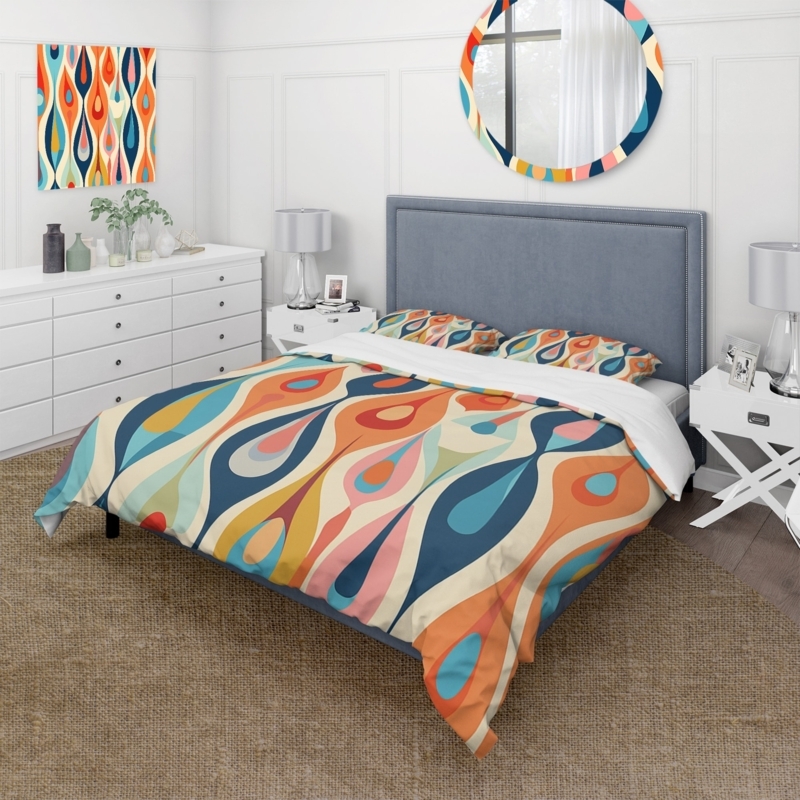 Abstract Pattern Bedding For Adults Navy Gray Overlapping Drops Duvet