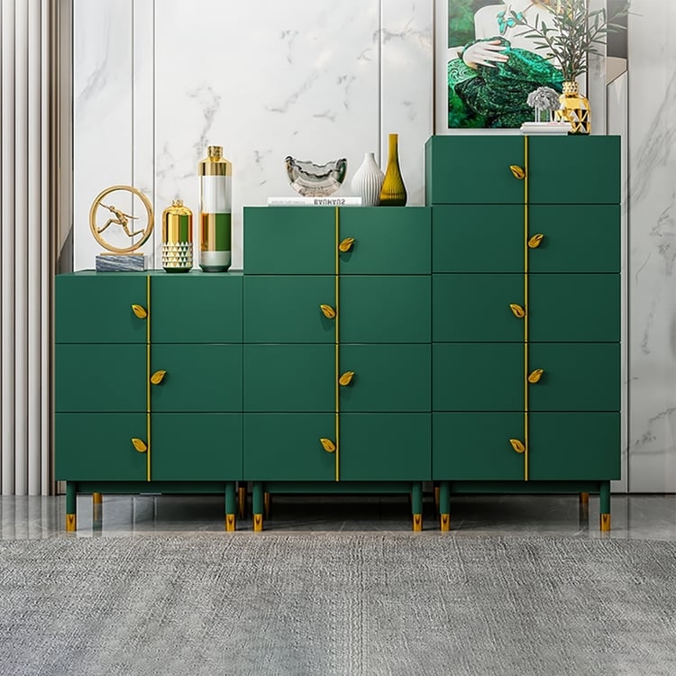 Accent Cabinet Emerald Green Gold Leaf Pulls Stone Top