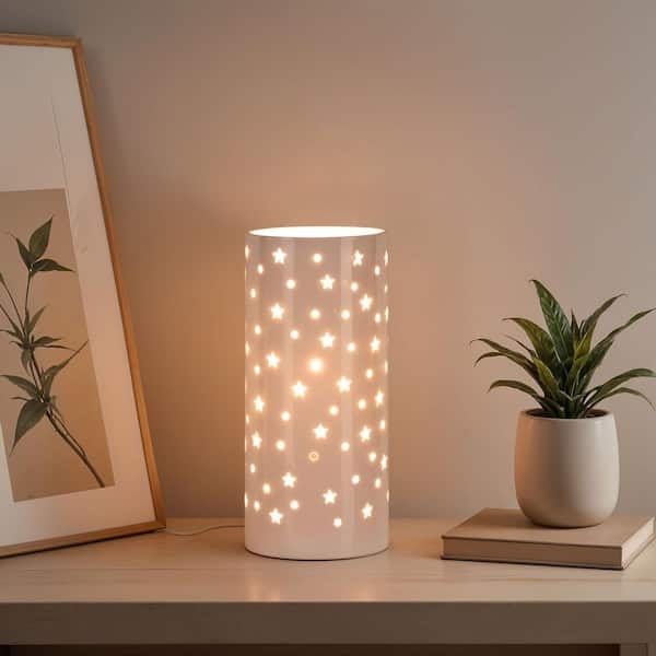Accent Lamp Modern White Ceramic Geometric Cutout Up-Light