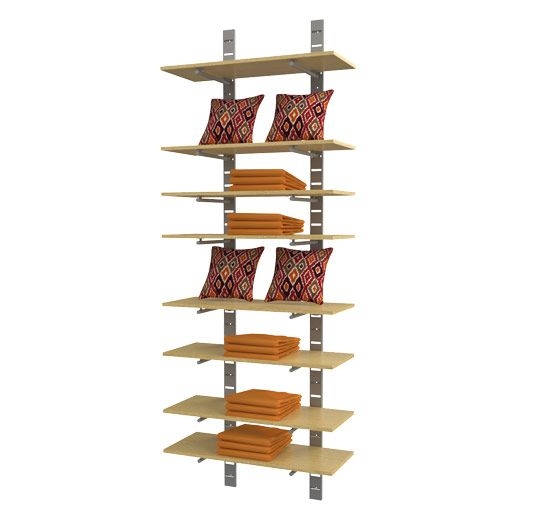 Adjustable Wall Shelving Unit: 8-Tier Wood Shelves on Double Metal Slats