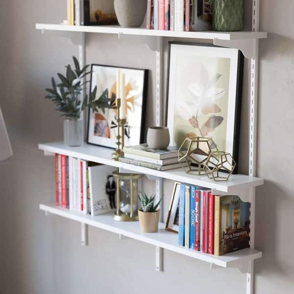 Adjustable Wood and Metal Wall Shelf Two Tier Slotted Rails System
