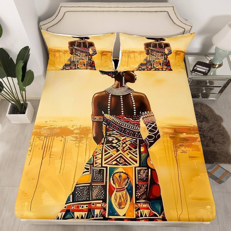 African Art Sheet Set Graffiti Portrait Print Black