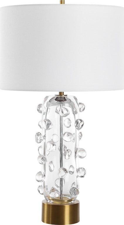 Airy Table Lamp, Clear Seeded Glass Body with Polished Silver Base