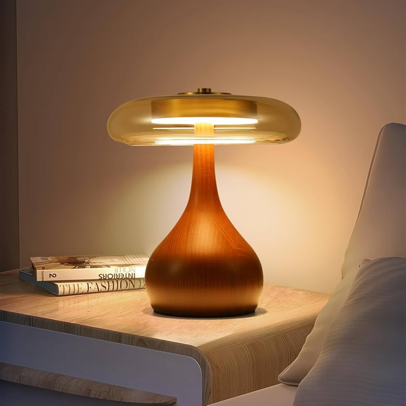 Amber Glass Mushroom Lamp Mid-Century Modern Style