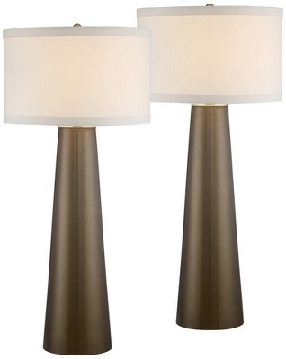 Amber Glass Table Lamp Set Tapered Silhouette Mid Century Modern
