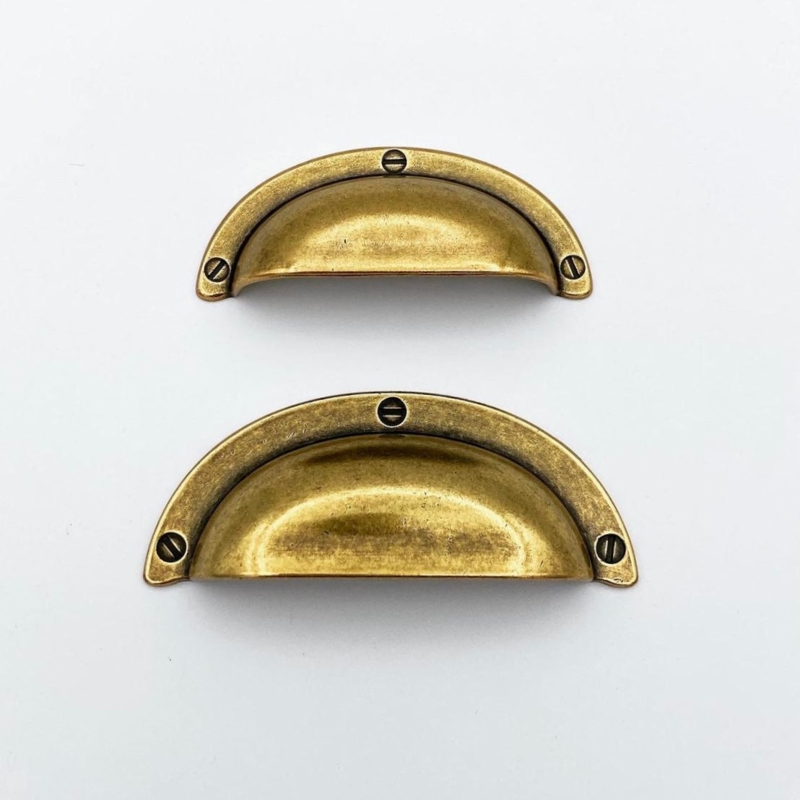 Antique Brass Cup Drawer Pulls and Round Knobs Set