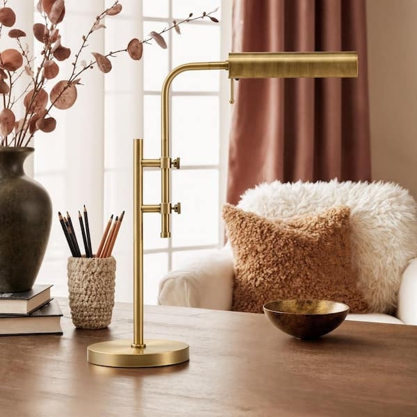 Antique Brass Pharmacy Task Lamp Adjustable Arm Wide Metal Shade