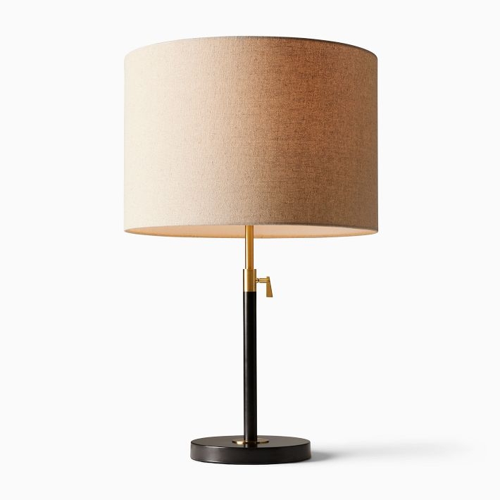Antique Brass Table Lamp with Disc Shade and Telescoping Stem