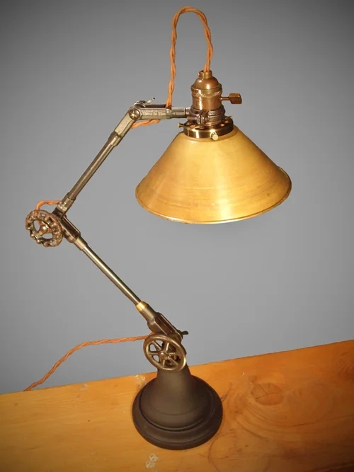 Antique Bronze Desk Lamp Vintage Industrial Curved Arm Dome