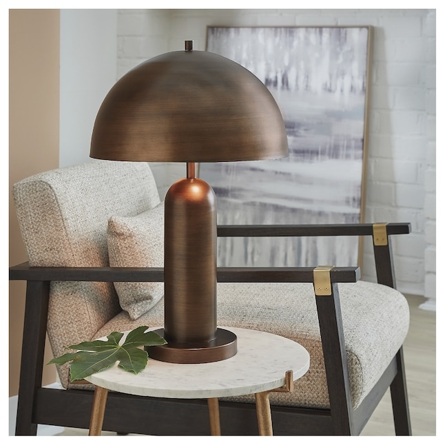Antique Copper Table Lamp with Dome Shade and Pull Chain