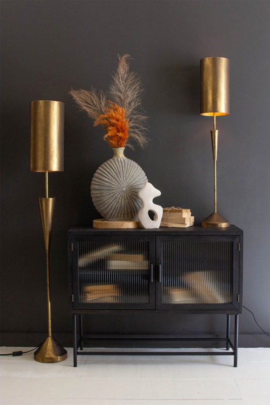 Antique Gold Table Lamp with Mesh Metal Shade and Slender Profile