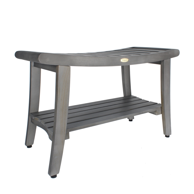 Antique Gray Saddle Seat Shower Bench Slatted Storage