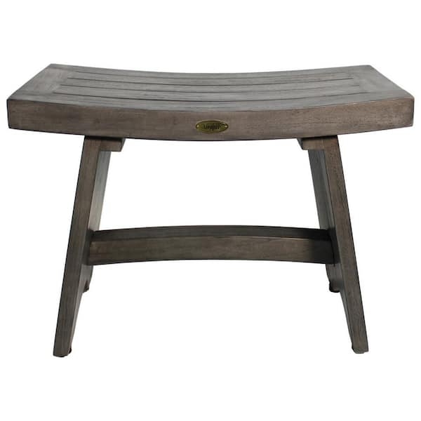 Antique Gray Teak Shower Bench Curved Slatted Seat