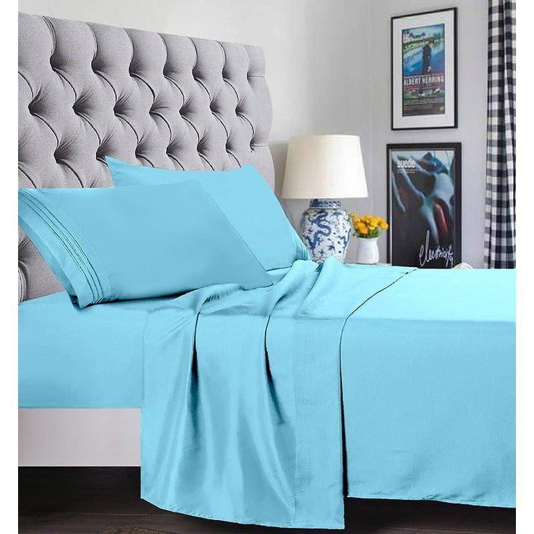 Aqua Blue Bed Sheet Set Microfiber Texture Matte Finish