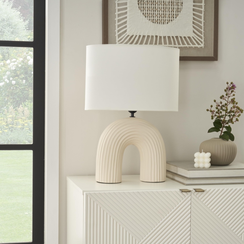 Arched Table Lamp, Textured Plaster-Like Finish, Japandi Style