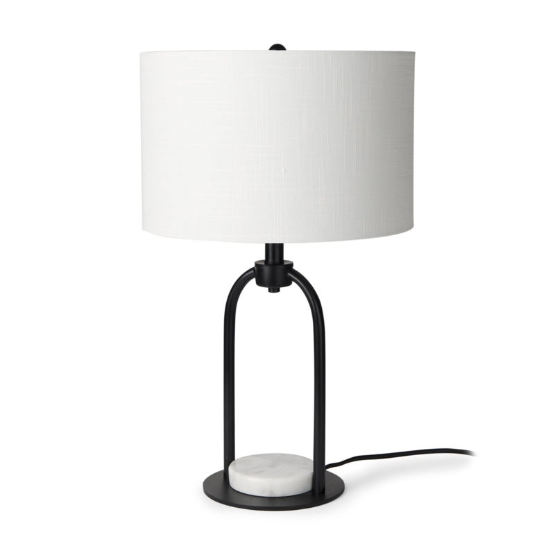 Architectural Table Lamp, Arched Neck, White Marble Cube Base