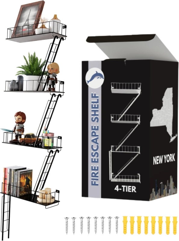 Architectural Wall Shelf Fire Escape Design Black Metal Finish