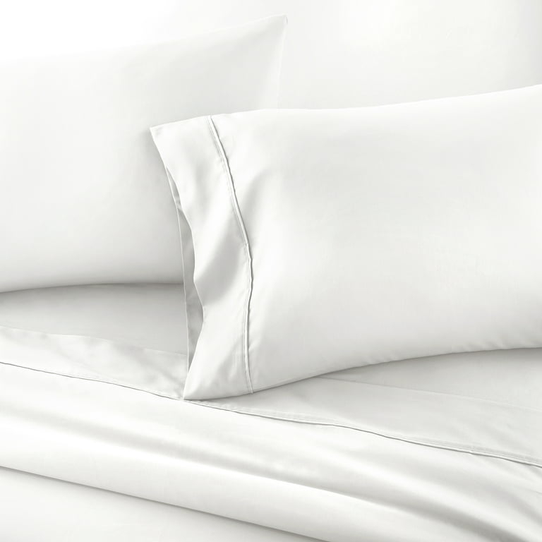 Arctic White Sateen Pillowcase Set Smooth Cotton Finish