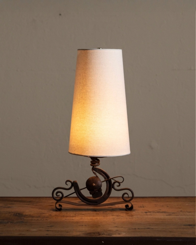 Art Deco Table Lamp featuring Wrought Iron Horseshoe Base & Dome Shade