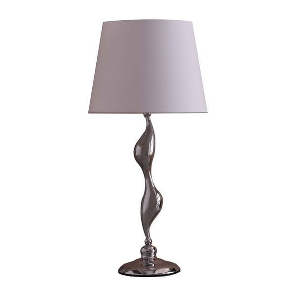 Art Deco Table Lamp Stepped Silver Base Rectangular White Shade Glam