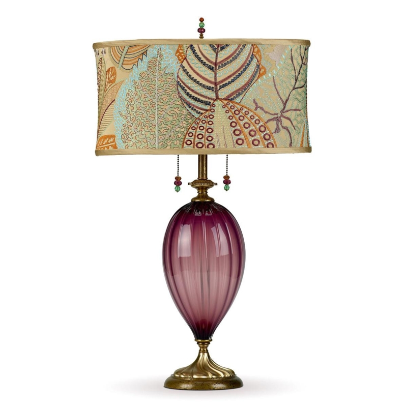 Artisan Blown Glass Table Lamp with Colorful Floral Shade