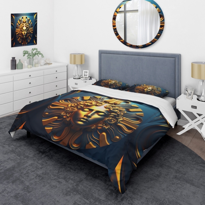 Artistic Bedding Set with Large Scale Golden Classical Bust Graphic