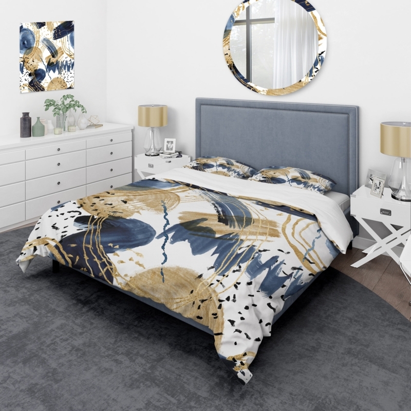 Artistic Duvet Cover Set with Metallic-Look Texture, Fluid Pattern