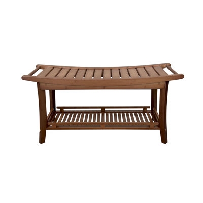 Bamboo Shower Bench with Side Handles and Slatted Storage Shelf