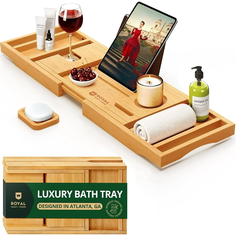 Bath Caddy Integrated Tablet Stand Bamboo-Like Expandable Bath Bridge