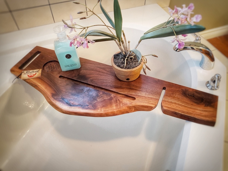 Bath Caddy with Live Edge for Rustic Bathroom Spa Tray