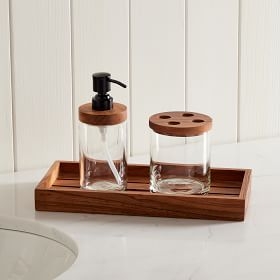 Bathroom Accessory Set Mixed Bases Wood And Glass Vanity Set
