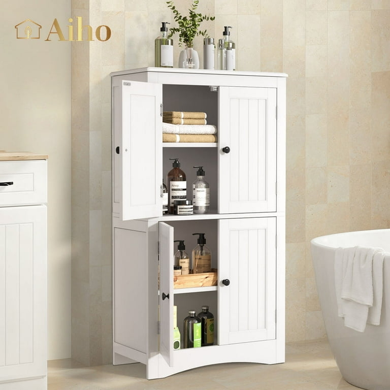 Bathroom Cabinet Open Cubbies, Shaker Style Doors, Matte Black Handles