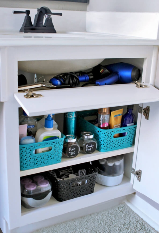 Bathroom Cabinet Planked Back Panel, Wicker Baskets Farmhouse Storage