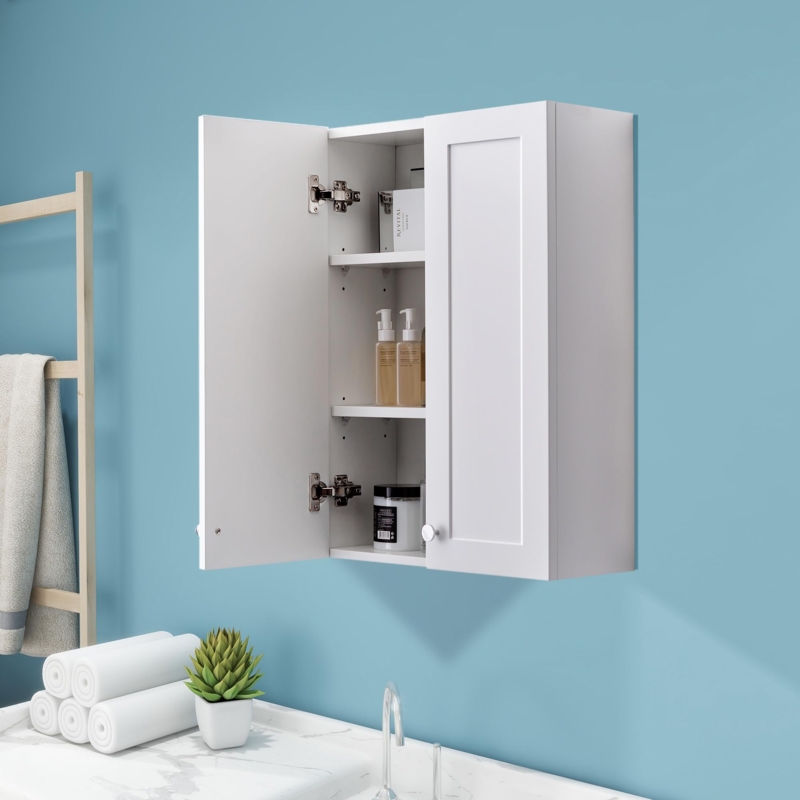 Bathroom Cabinet: White Cottage Style Shaker Doors & Open Cubby Shelf