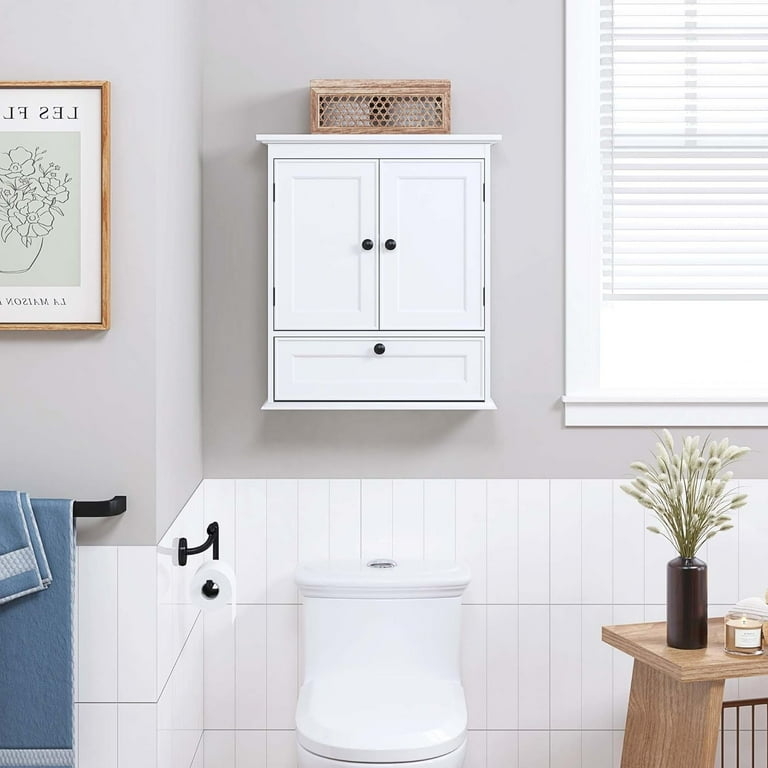 Bathroom Cabinet: White Shaker Doors, Open Shelf, Over The Toilet Storage