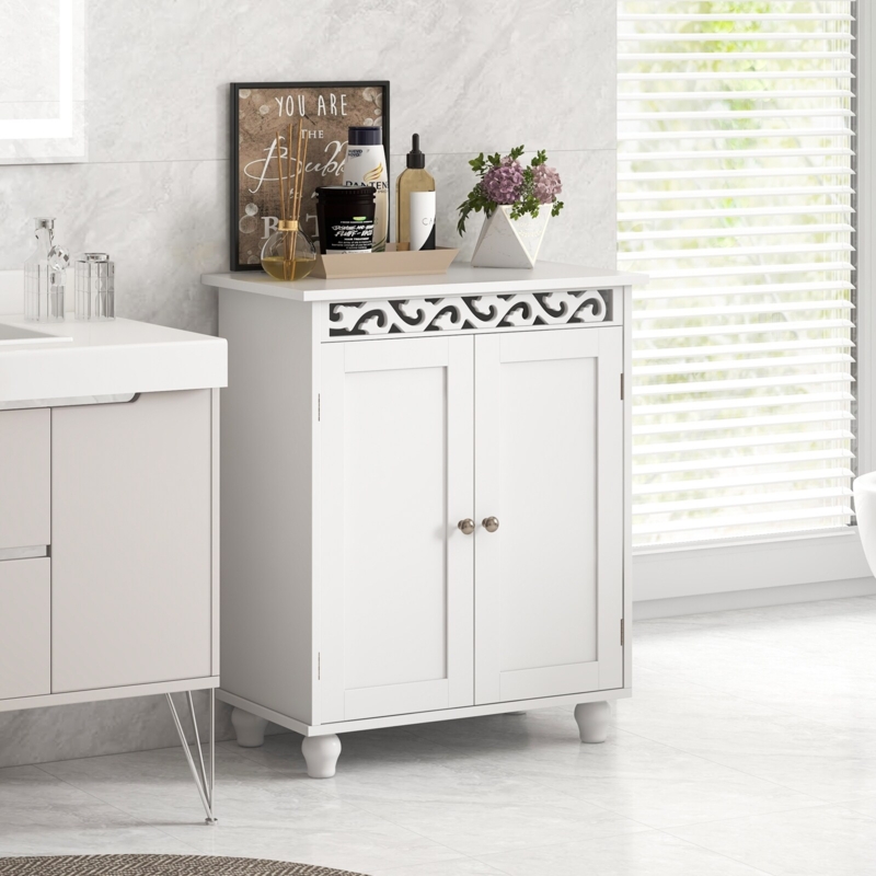 Bathroom Cabinet with Slatted Doors and Tapered Wood Legs