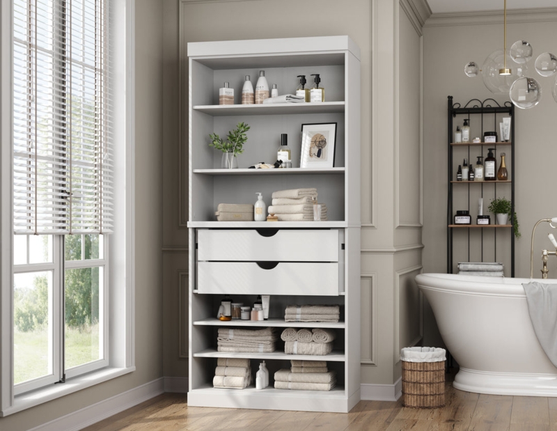 Bathroom Cabinet with Slatted Shelf, Teal Blue Farmhouse Storage Unit
