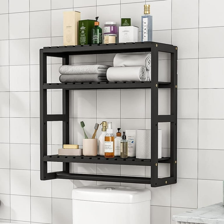 Bathroom Shelf Adjustable Three Tiers with Integrated Towel Bar