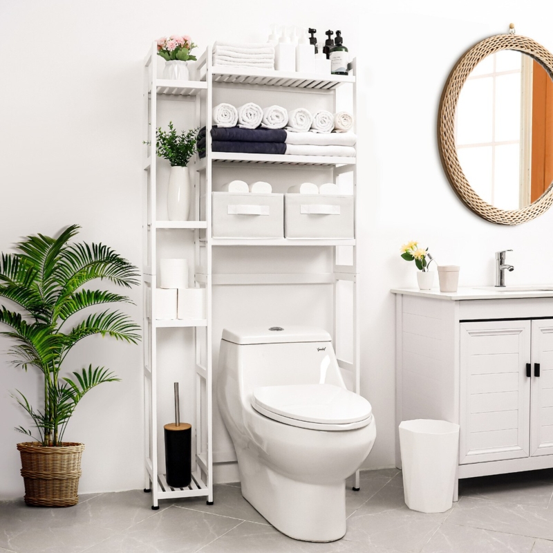 Bathroom Space Saver White Bamboo Pull-Out Drawer Scandinavian Style