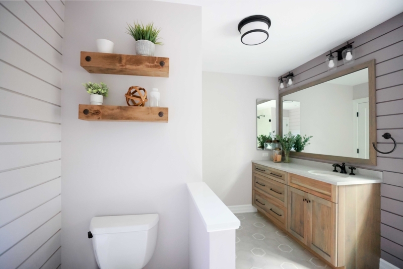 Bathroom Vanity Charcoal Base with Integrated Wood Cubbies Storage