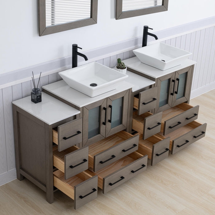 Bathroom Vanity Double Vessel Sinks Ten Drawers Stone Like Top